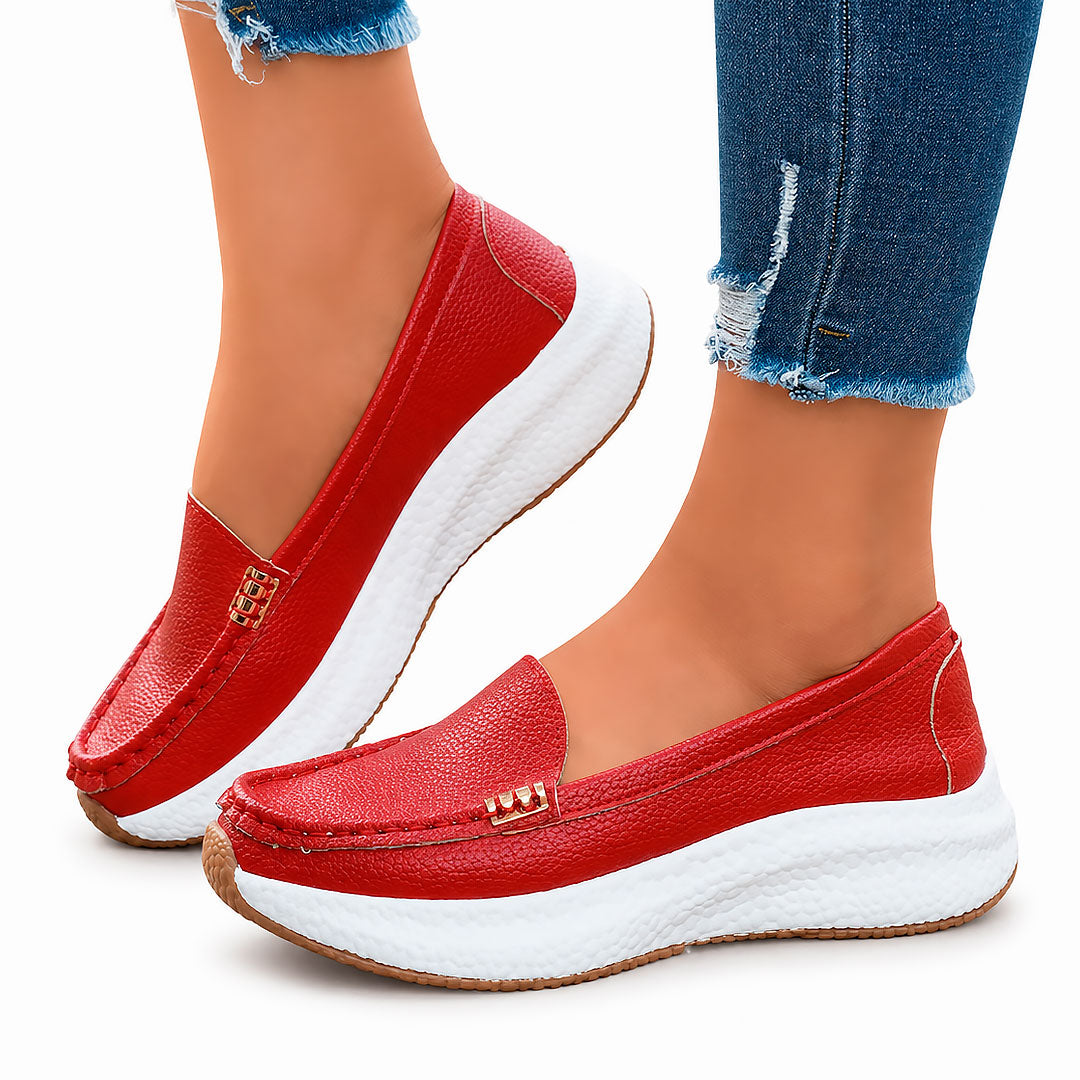 Women's Faux Leather Gold Hardware Platform Loafers Klara