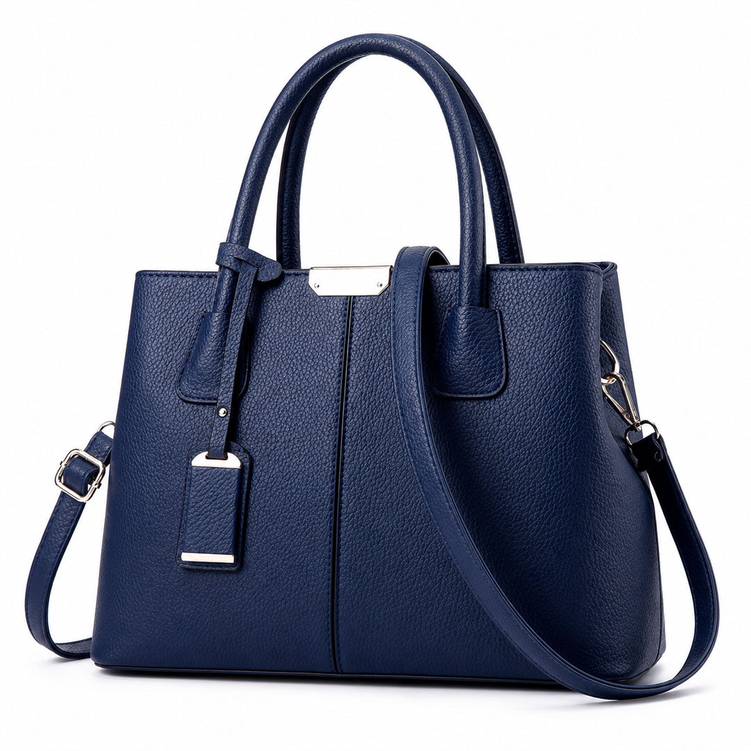Women's Pebbled Faux Leather Metal Hardware Tote Handbag