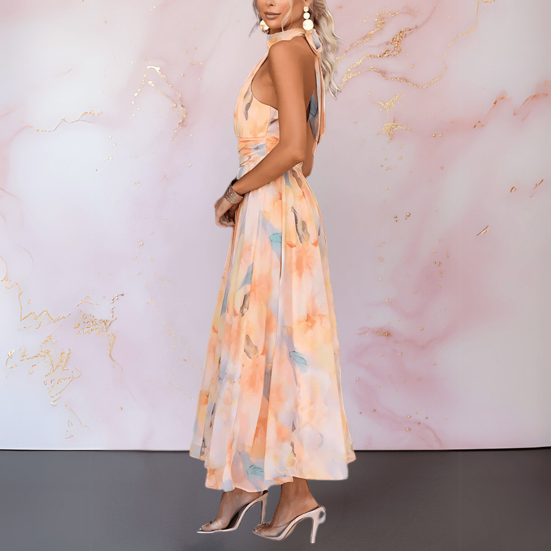 Women's Artistic Watercolour Print Maxi Dress Klara