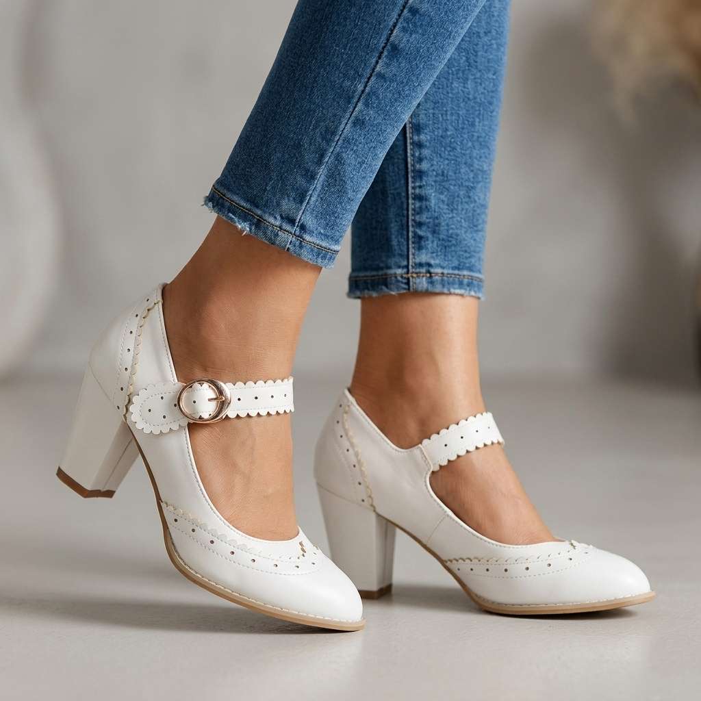 Women's Brogue Edge Mary Jane Pumps Klara