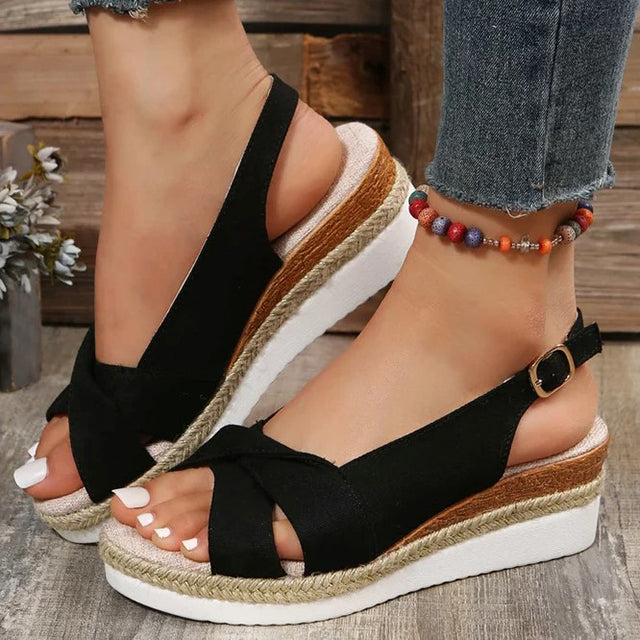 Women's Canvas Wedge Sandals with Buckle Strap Klara