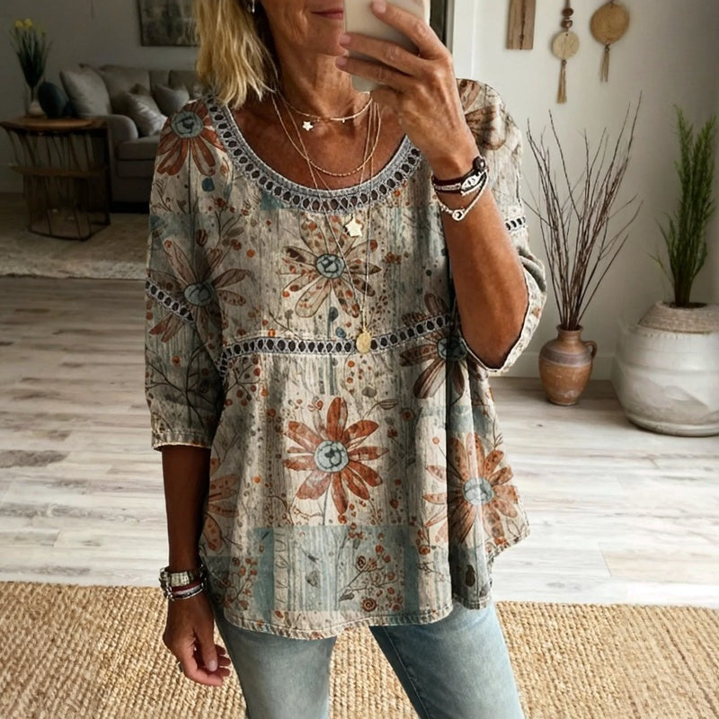 Women's Cotton-Blend Floral Print Blouse Klara