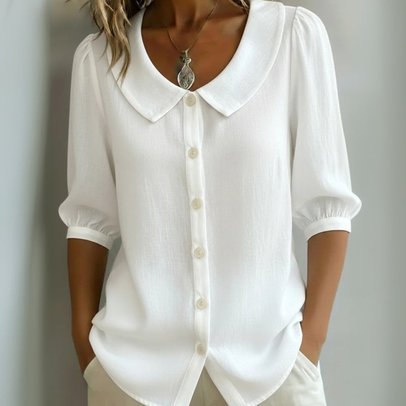 Women's Cotton-Polyester Blend Turn-Down Collar Blouse Klara