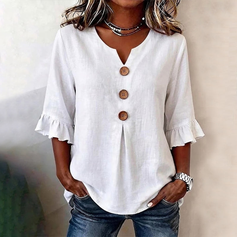 Women's Cotton-Polyester V-Neck Blouse Klara
