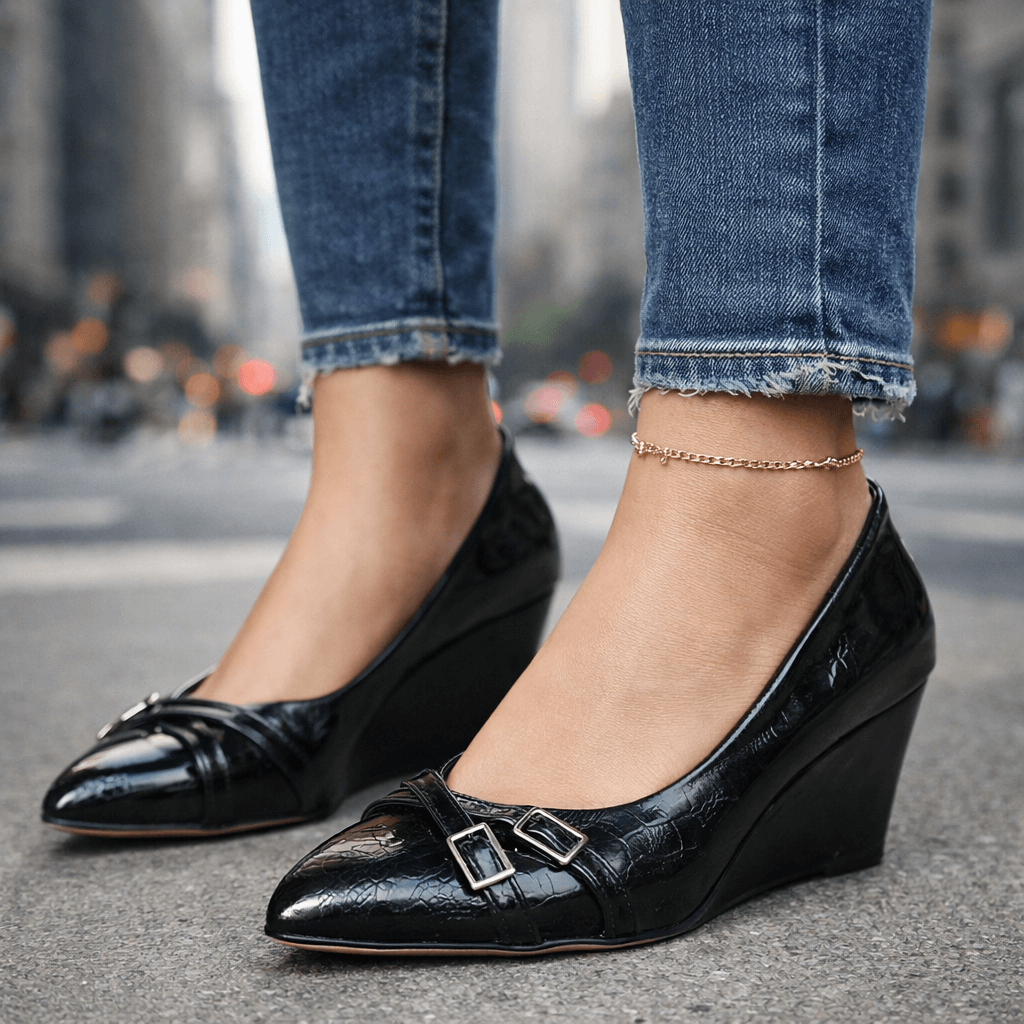 Women's Crocodile Embossed Wedge Heels Klara