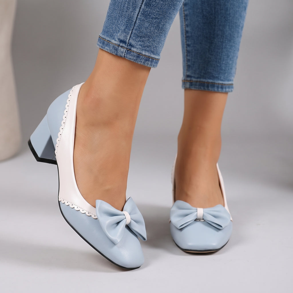 Women's Elegant Block Heel Shoes with Bow Detail Klara