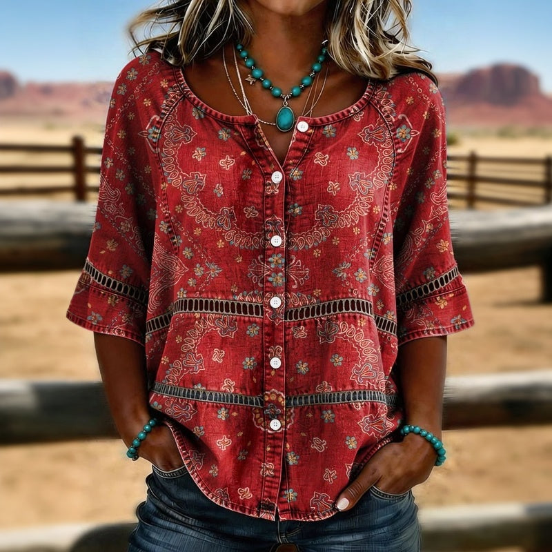 Women's Ethnic Print V-Neck Blouse Klara