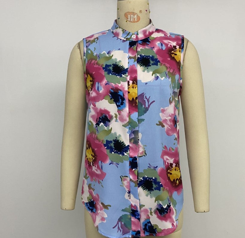 Women's Floral Design Sleeveless Blouse Klara