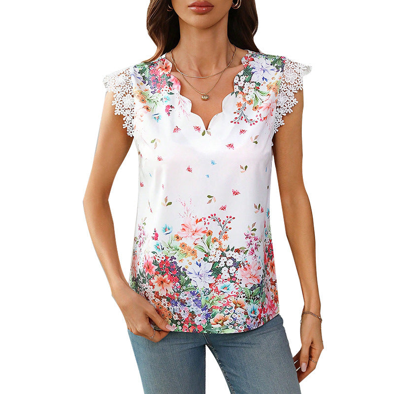 Women's Floral Pattern Lace Sleeve Blouse Klara