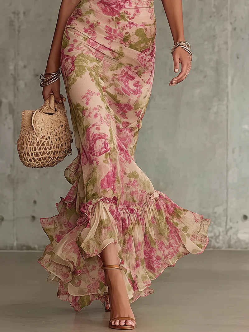 Women's Floral Print Puff Sleeve Maxi Dress Klara