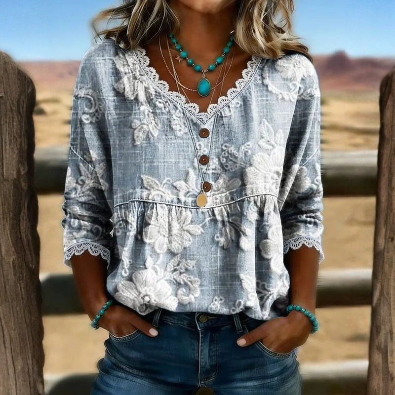 Women's Floral Print V-Neck Blouse Klara