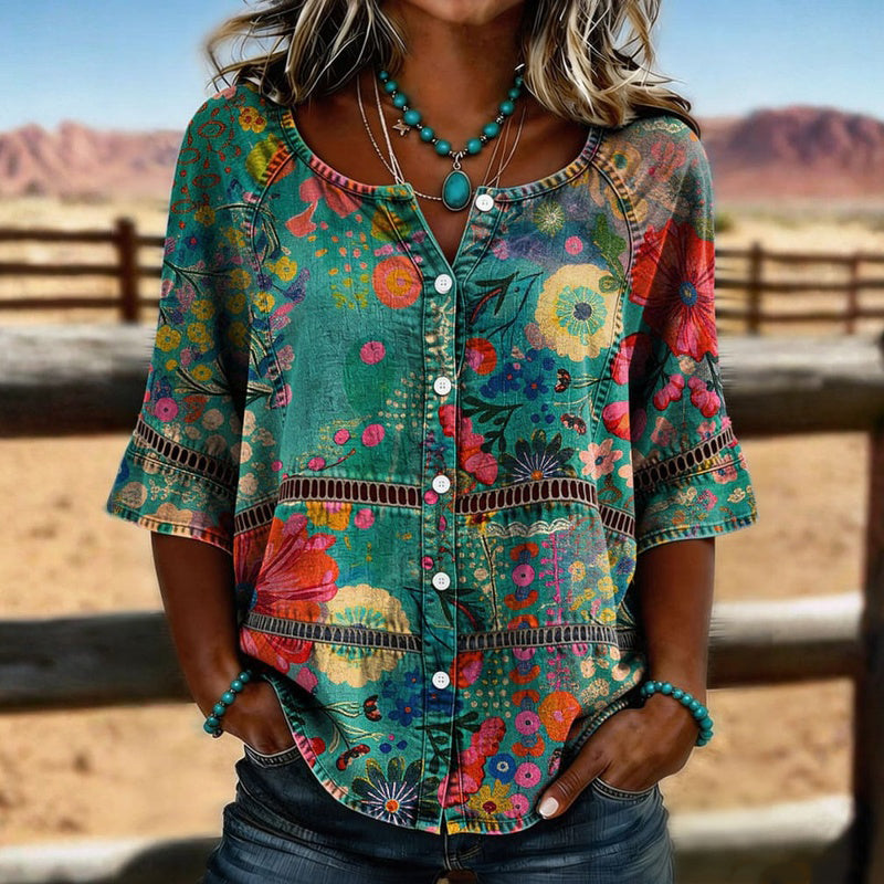 Women's Floral Print V-Neck Blouse Klara