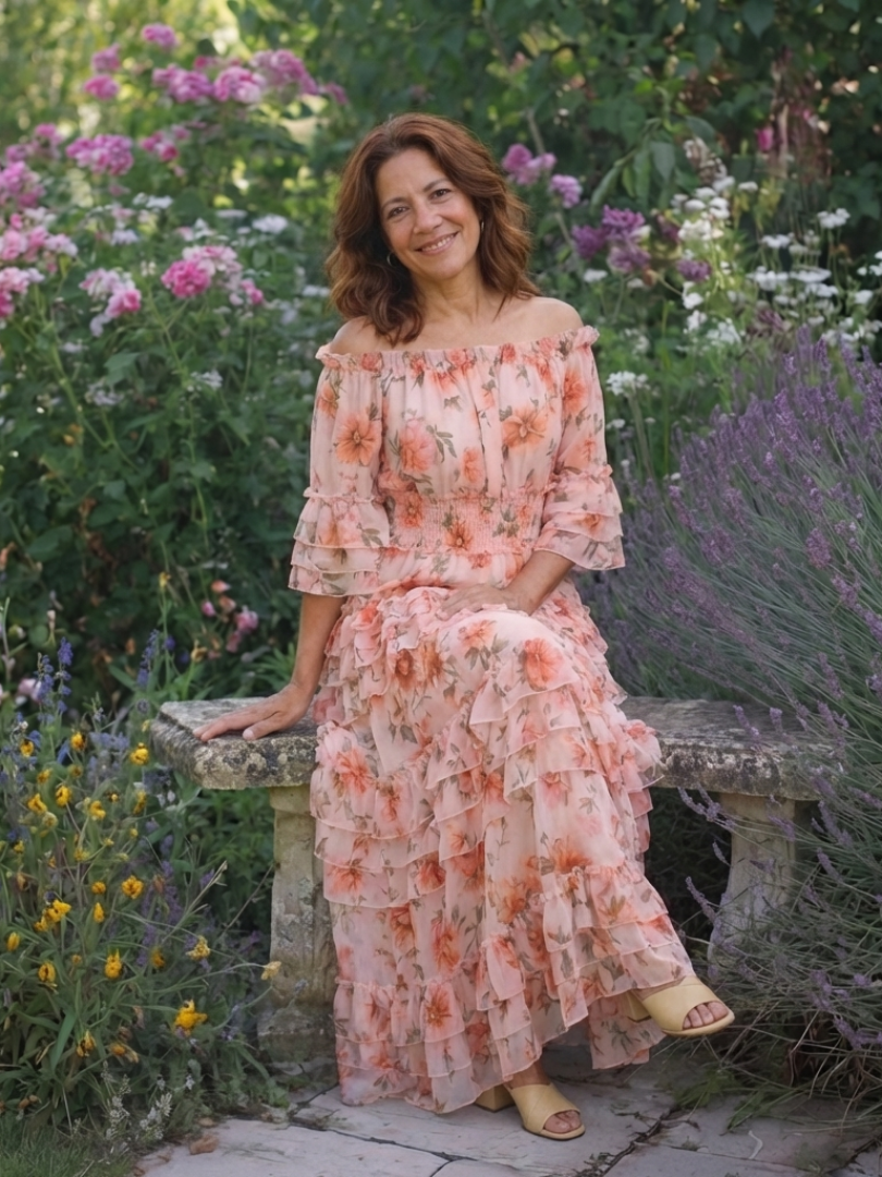 Women's Floral Ruffle Neckline Maxi Dress Klara