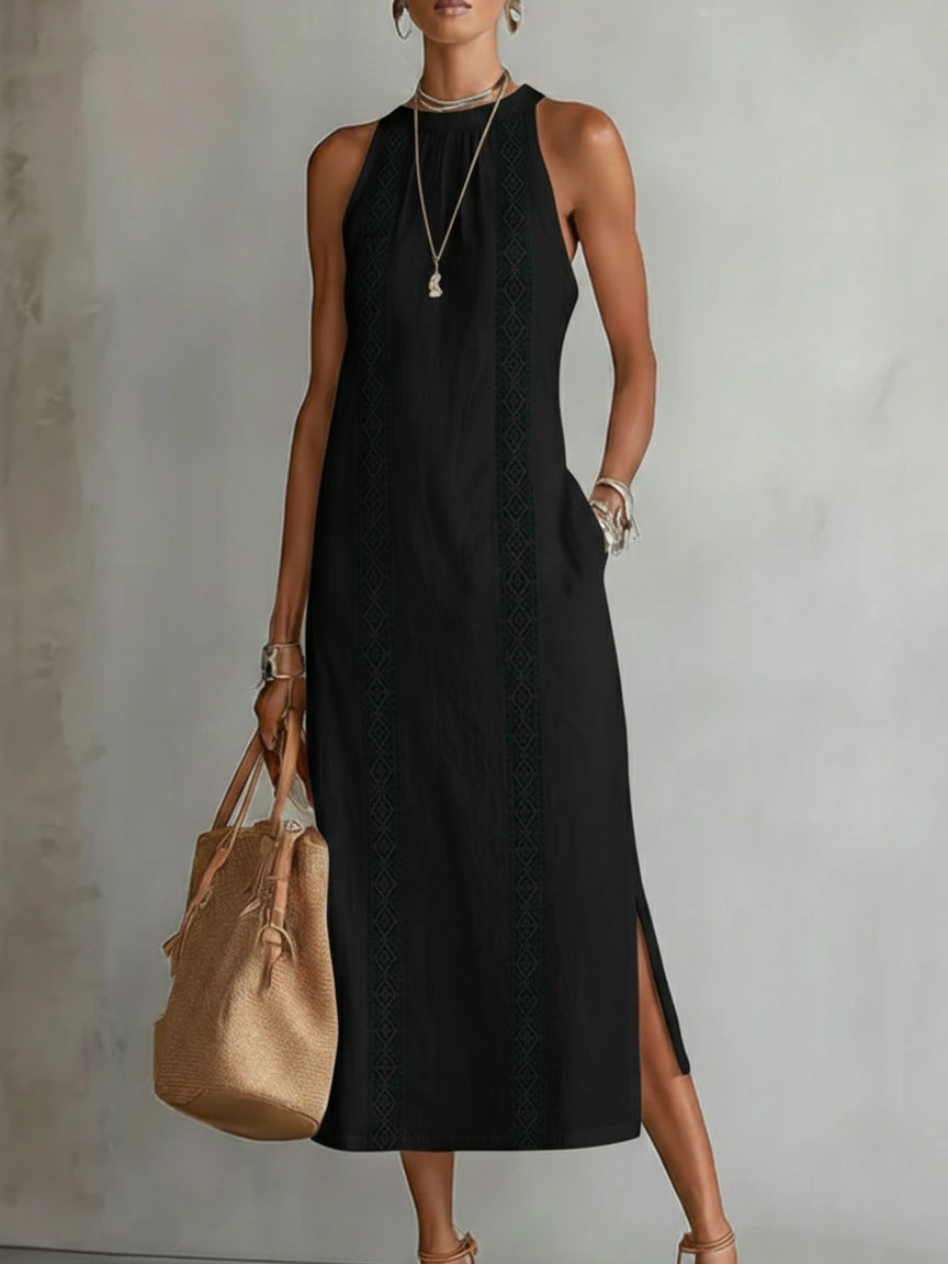 Women's Fluid Cotton Midi Dress With Mandarin Collar Klara