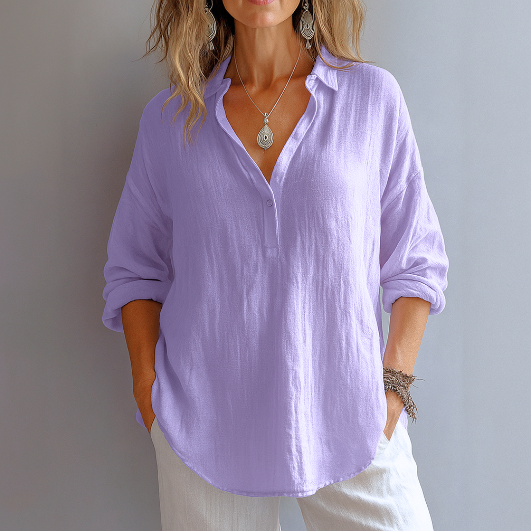 Women's Lightweight V-Neck Linen Blouse Klara