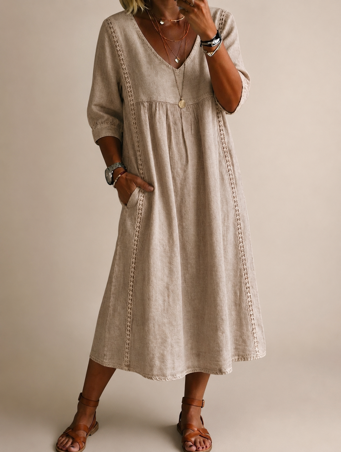 Women's Linen Cotton Midi Dress Klara