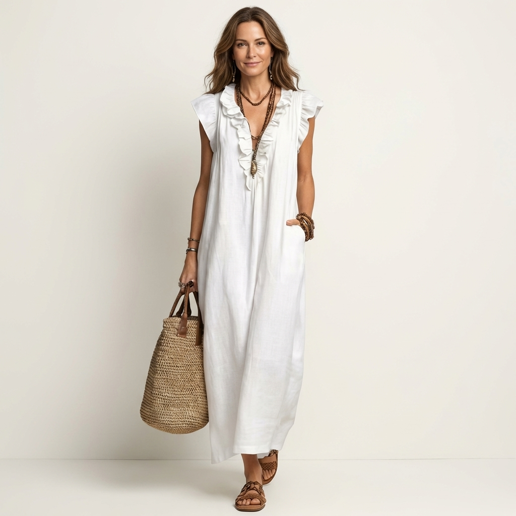 Women's Ruffled Lightweight Midi Dress Klara