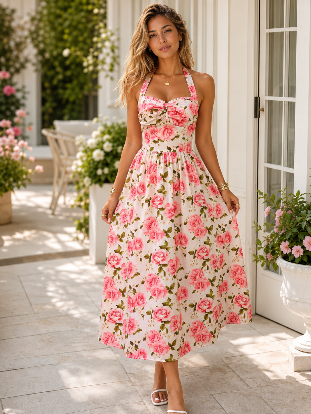 Women's Smocked Tie Detail Midi Dress Klara