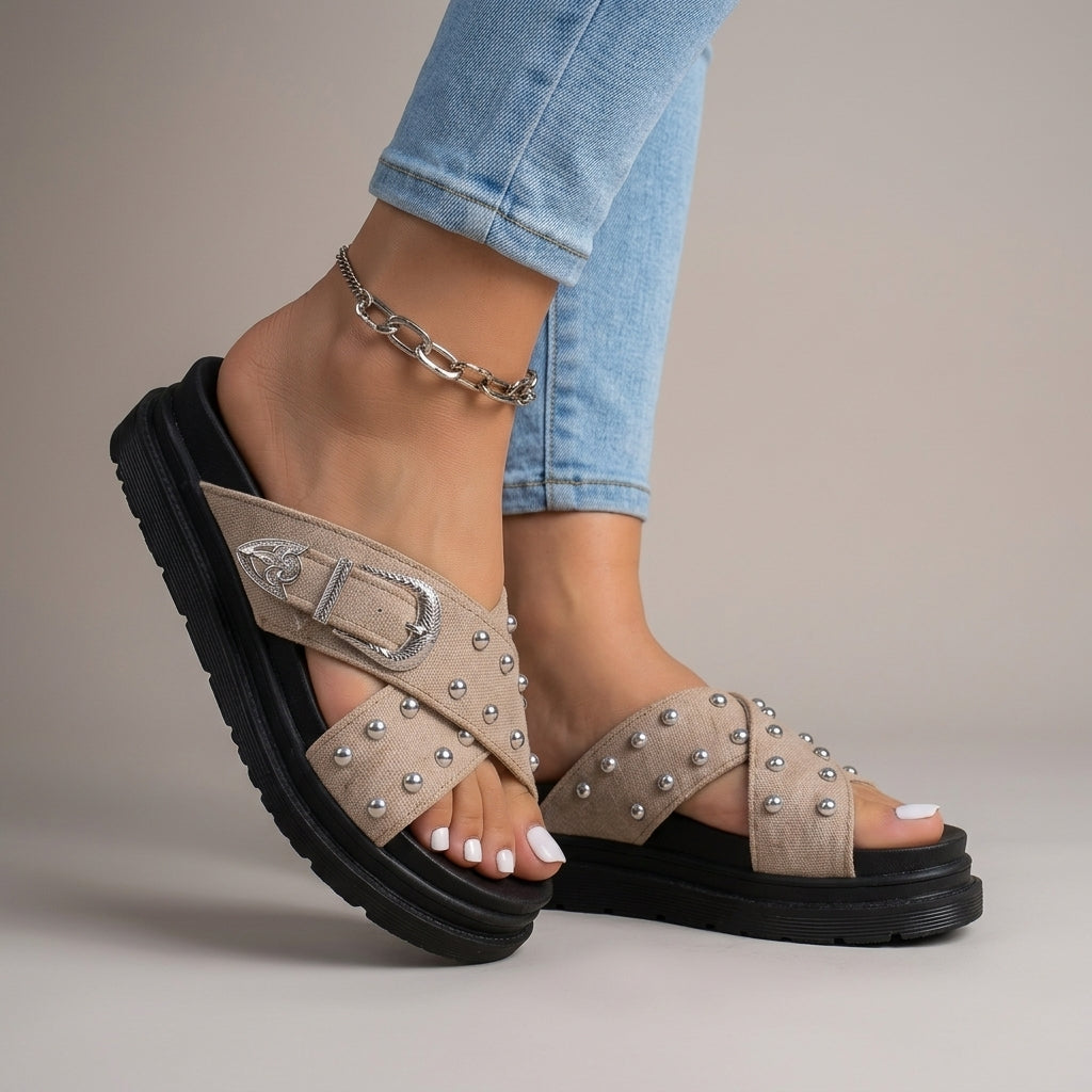 Women's Studded Crossover Mules Shoes Klara