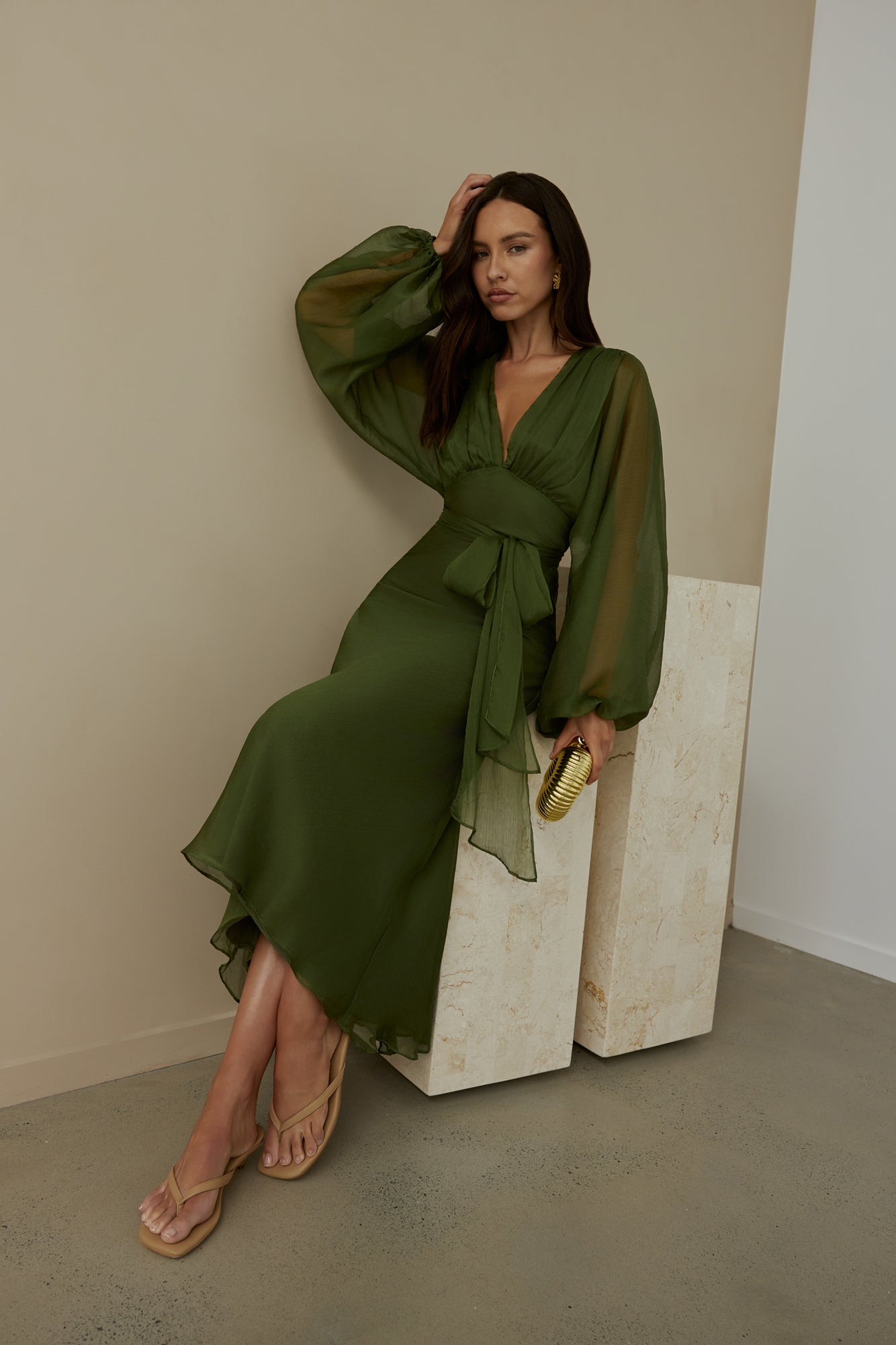 Women's V-Neck Maxi Dress With Balloon Sleeves Klara