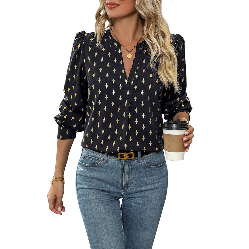 Women's V-Neck Ruffle Detail Blouse Klara