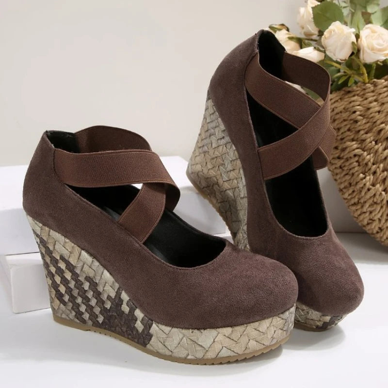 Women's Woven Cross-Strap Wedge Heel Shoes Klara