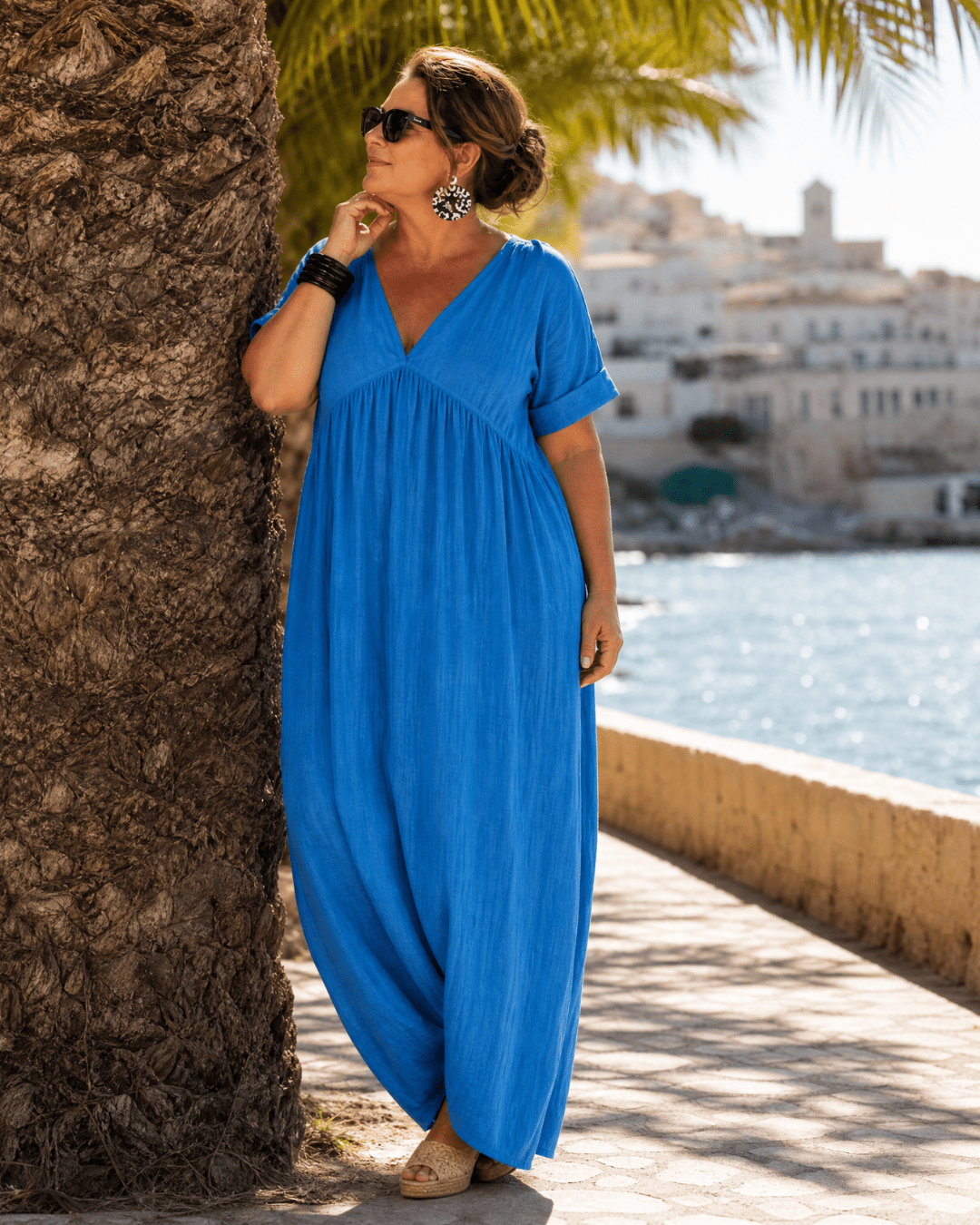 Women's Woven V-Neck Flowy Midi Dress Klara