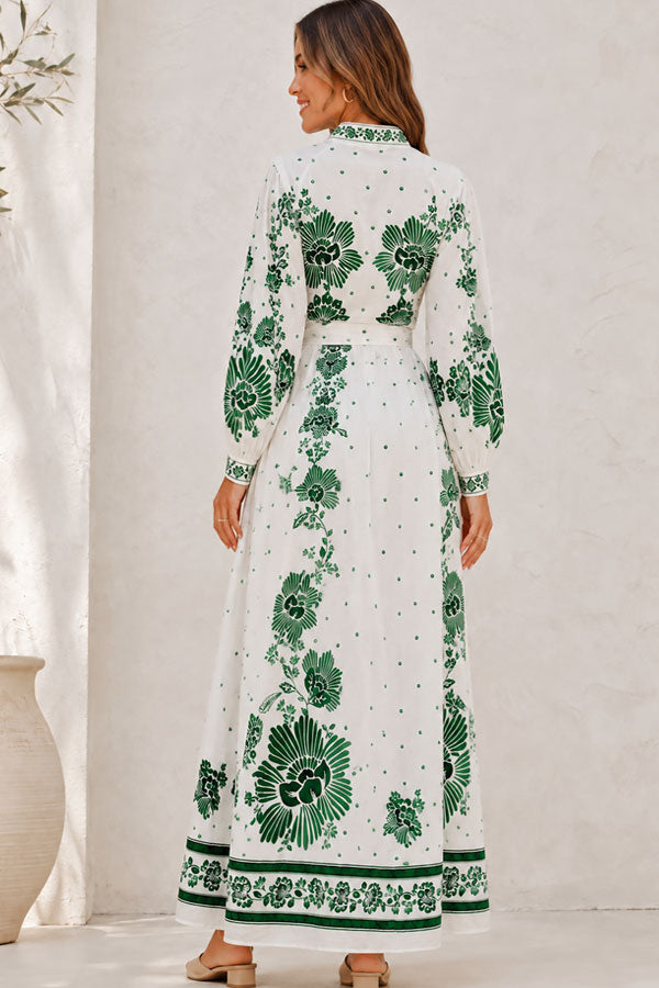 Women's Button Placket Long Sleeve Maxi Dress Klara