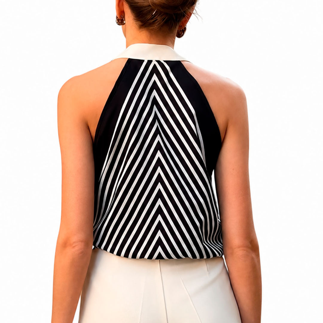 Women's Striped Halter Neck Tie-Waist Wrap Blouse Klara