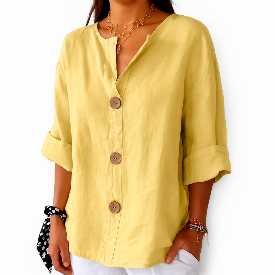 Women's Linen-Look Button-Front Relaxed Blouse Klara