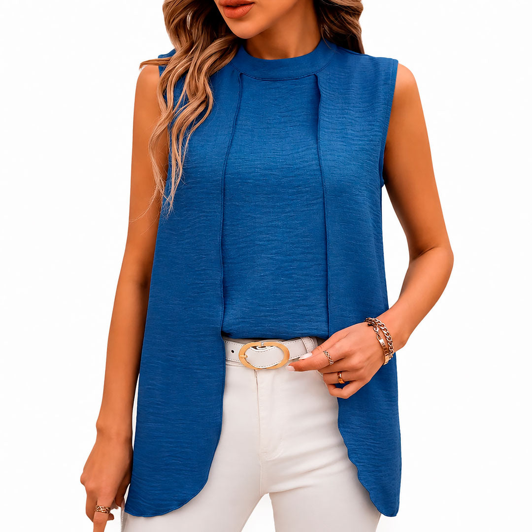 Women's Sleeveless Mock Neck Pleat Front Vest Top Klara