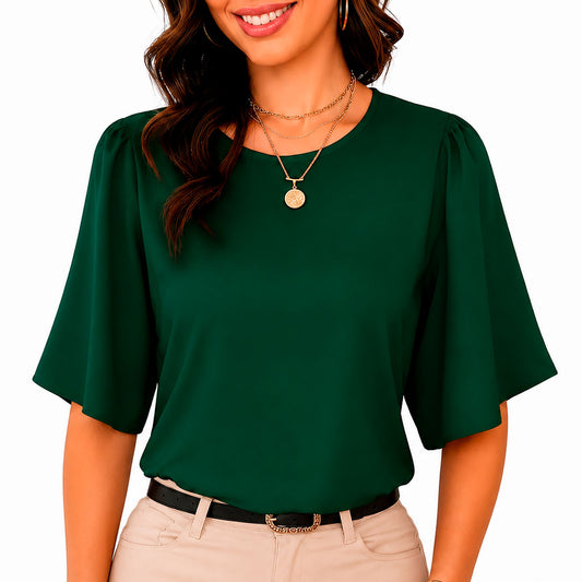 Women's Flared Sleeve Round Neck Chiffon Blouse Klara