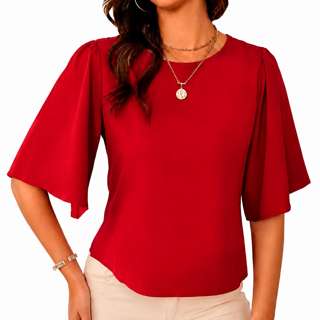 Women's Flared Sleeve Round Neck Chiffon Blouse Klara