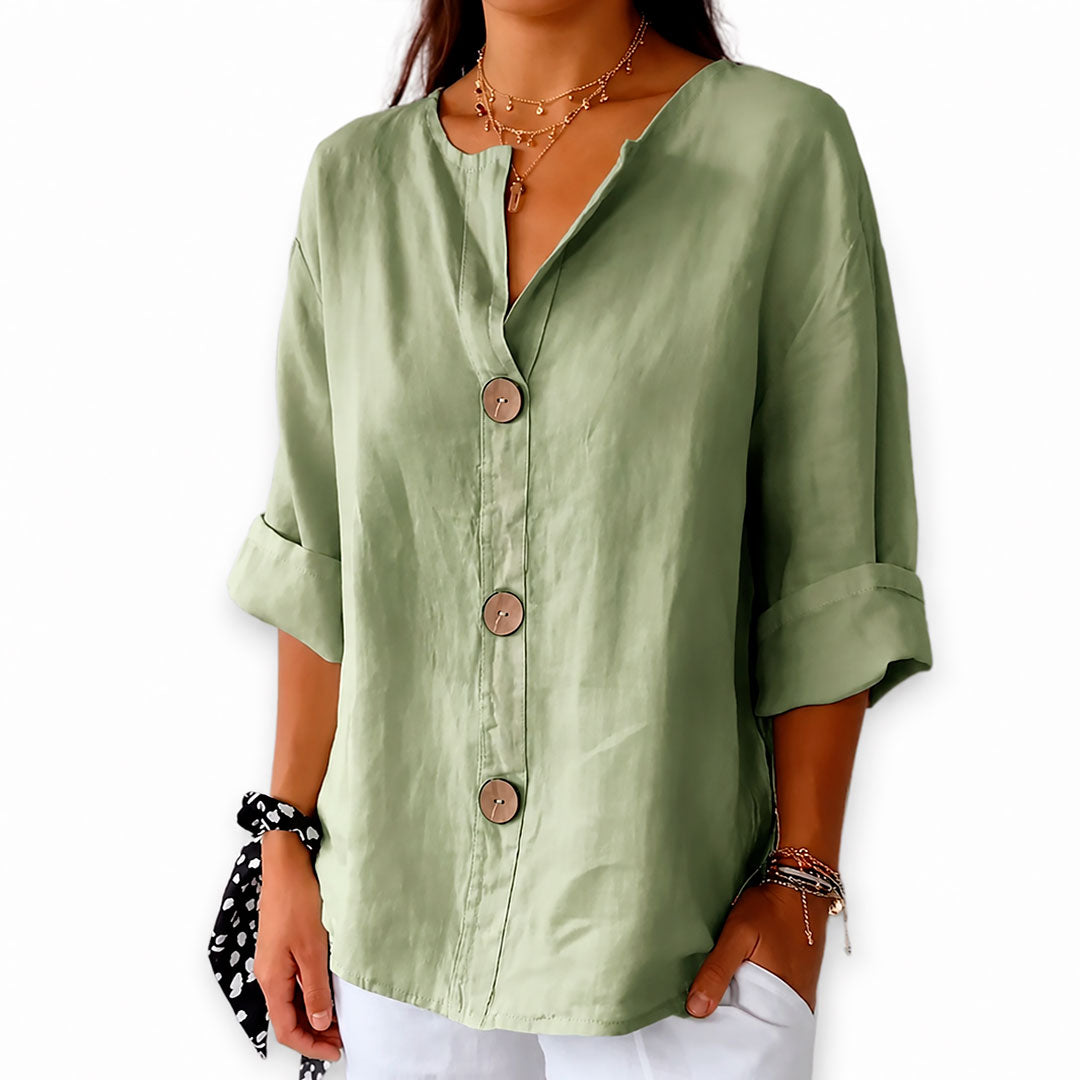 Women's Linen-Look Button-Front Relaxed Blouse Klara