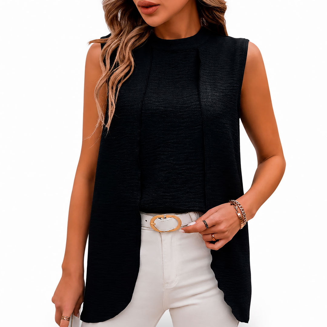 Women's Sleeveless Mock Neck Pleat Front Vest Top Klara