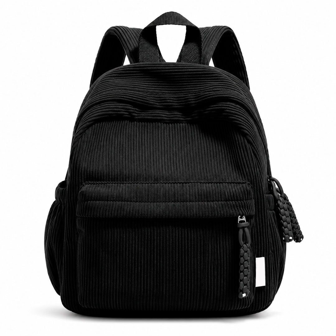 Women's Corduroy Mini Backpack with Macrame Zipper Pull