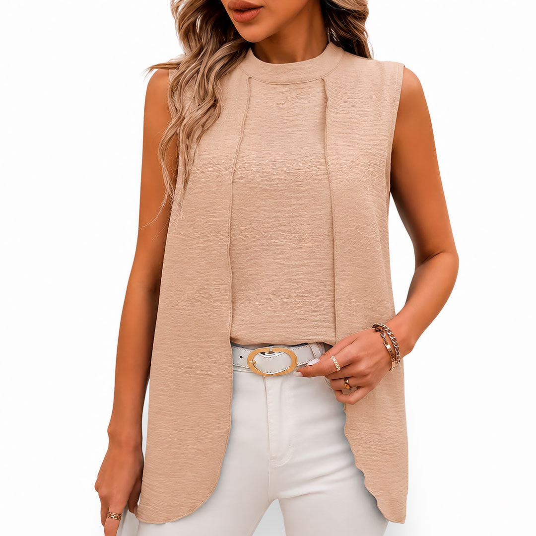Women's Sleeveless Mock Neck Pleat Front Vest Top Klara