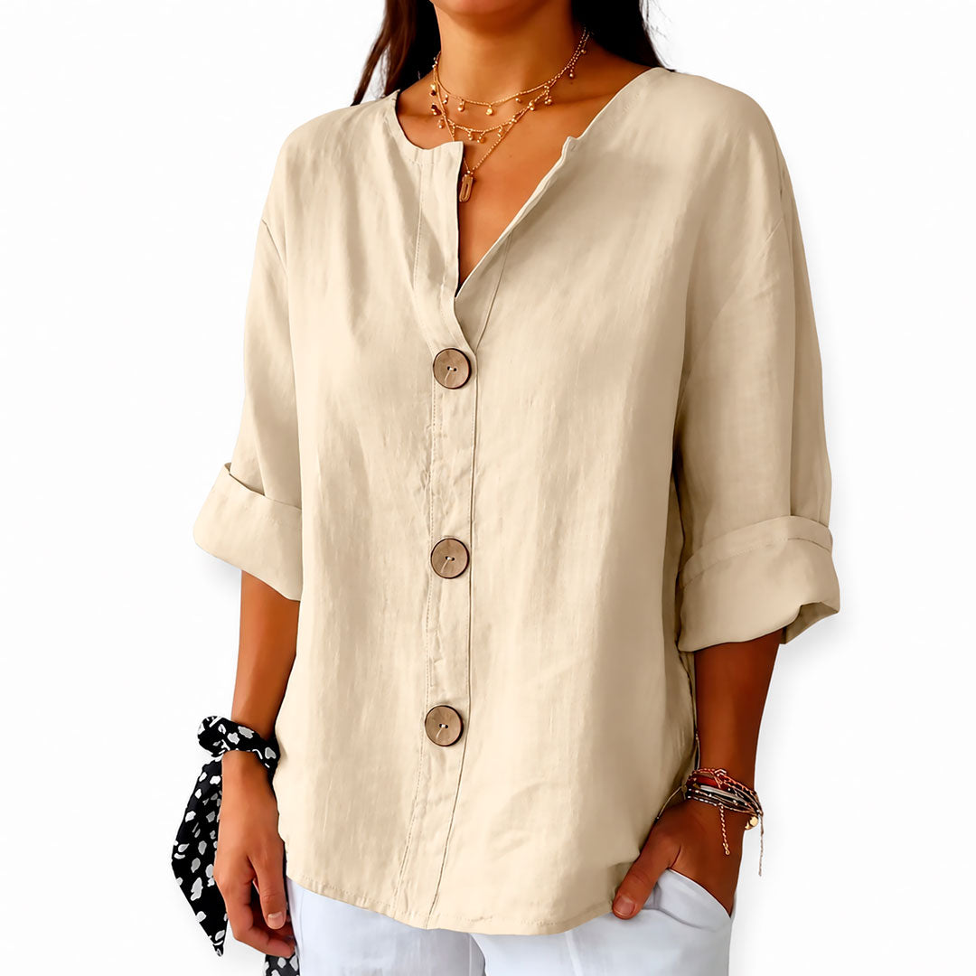 Women's Linen-Look Button-Front Relaxed Blouse Klara
