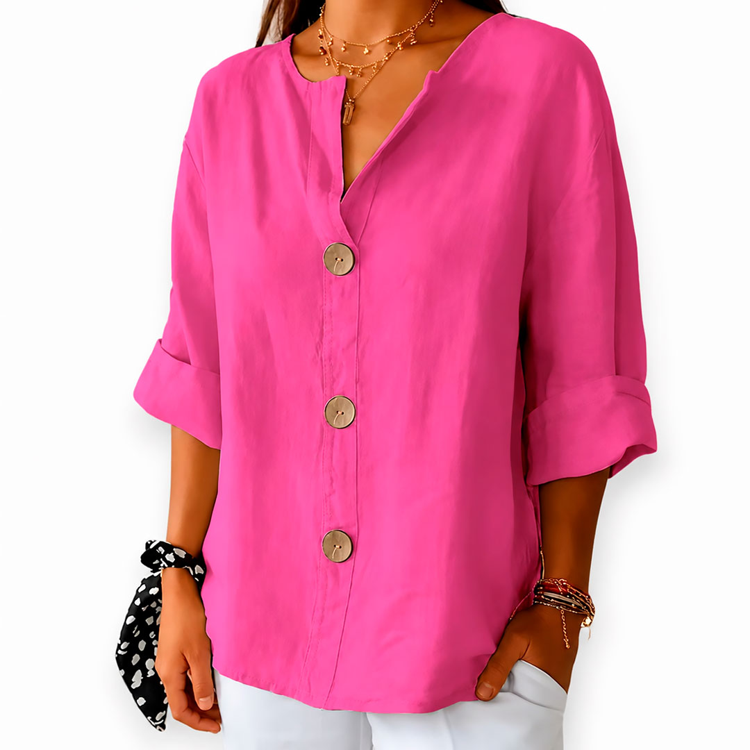 Women's Linen-Look Button-Front Relaxed Blouse Klara