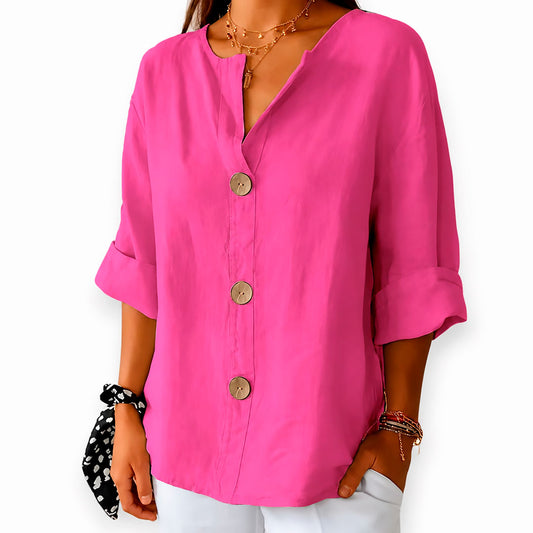 Women's Linen-Look Button-Front Relaxed Blouse Klara