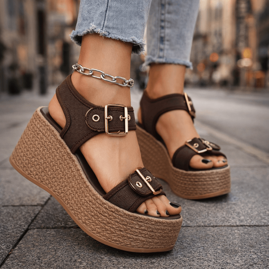 Women's Adjustable Buckle High Wedge Sandals Klara