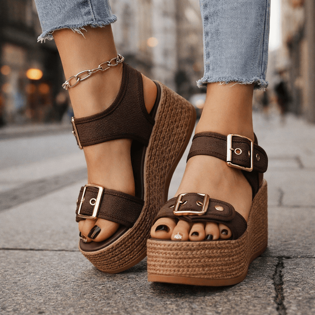 Women's Adjustable Buckle High Wedge Sandals Klara