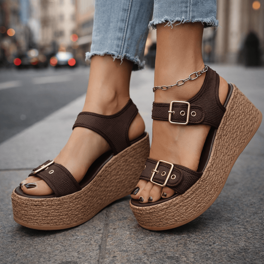 Women's Adjustable Buckle High Wedge Sandals Klara