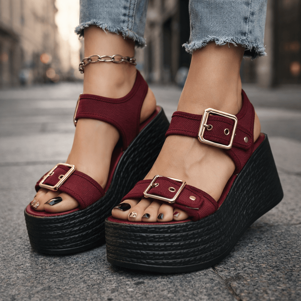 Women's Adjustable Buckle High Wedge Sandals Klara
