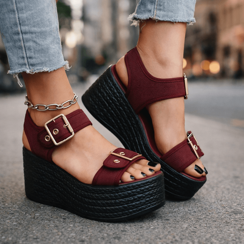 Women's Adjustable Buckle High Wedge Sandals Klara