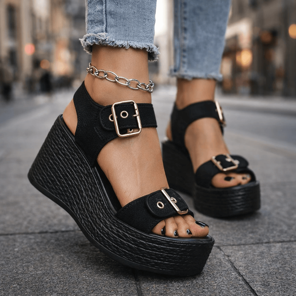 Women's Adjustable Buckle High Wedge Sandals Klara