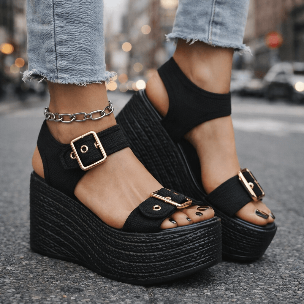 Women's Adjustable Buckle High Wedge Sandals Klara