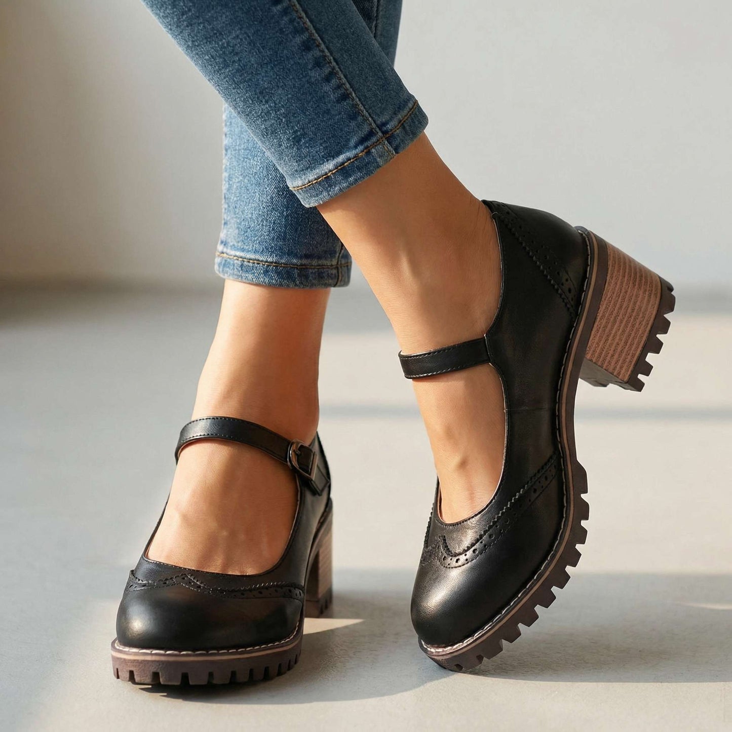 Women's Brogue Chunky Heeled Shoes Klara