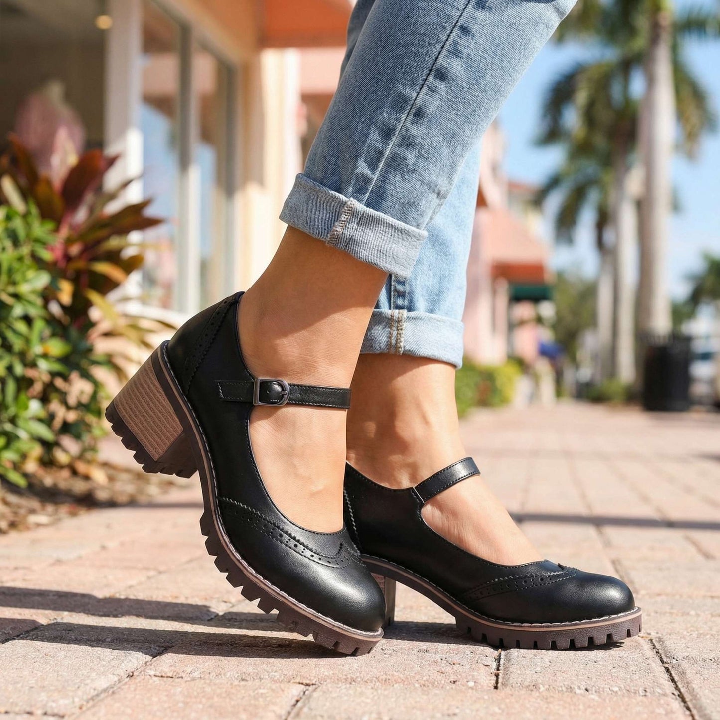 Women's Brogue Chunky Heeled Shoes Klara