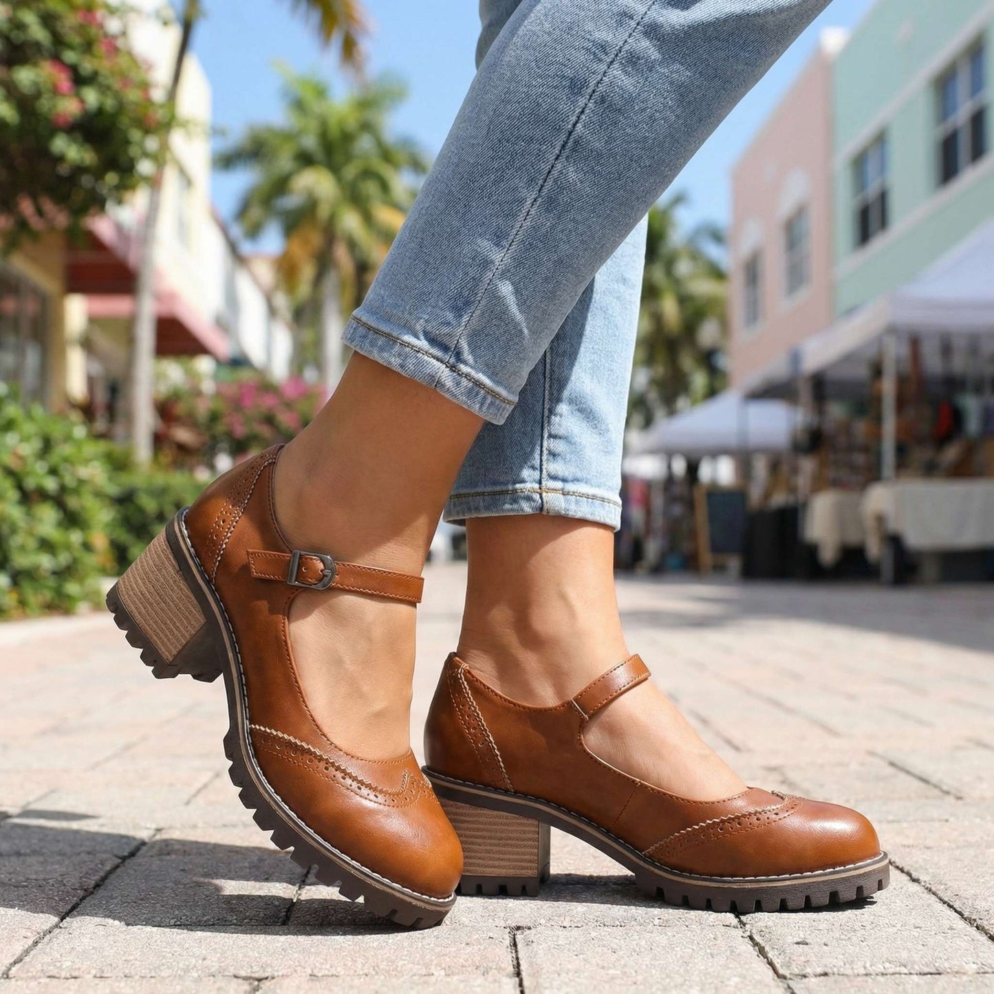 Women's Brogue Chunky Heeled Shoes Klara